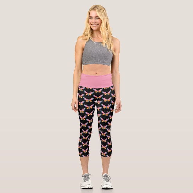 Watercolor Skinny Butterfly Capri Leggings (Front)