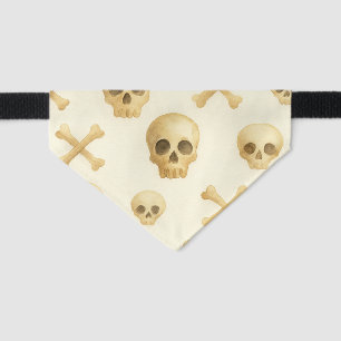 Watercolor Skull & Bones Spooky Cute Pet Bandana Collar