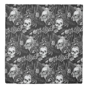 Watercolor Skull Garden Duvet Cover