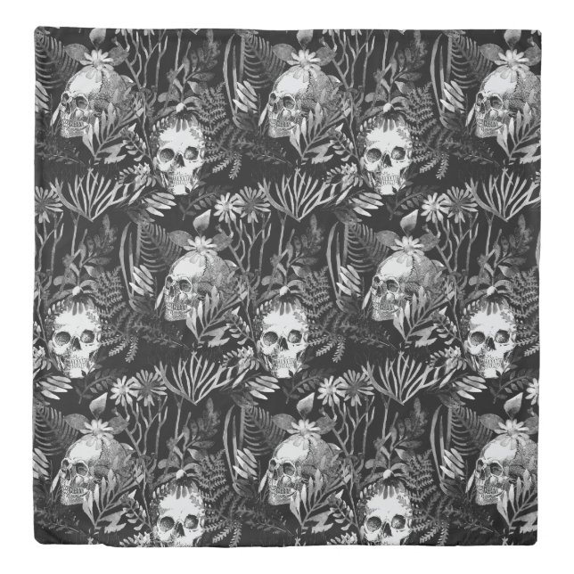 Watercolor Skull Garden Duvet Cover (Front)