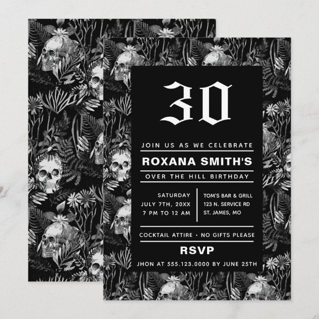Watercolor Skull Garden Over The Hill Invitation (Front/Back)