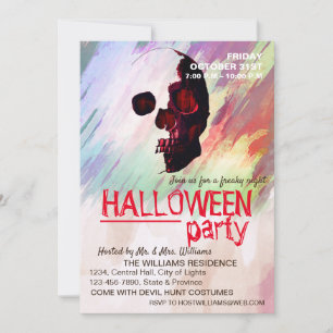 Watercolor Skull Pink Painted Halloween Retro Art Invitation