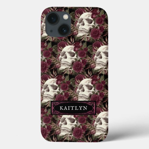 Watercolor Skull Roses Personalized iPhone 13 Case