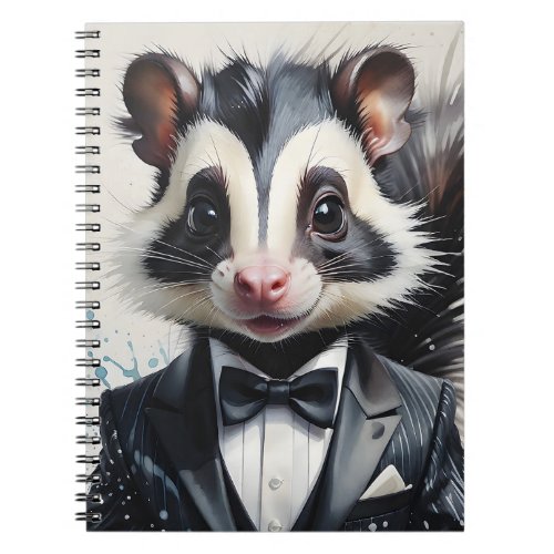 Watercolor Skunk Tuxedo Black Tie Handkerchief  Notebook