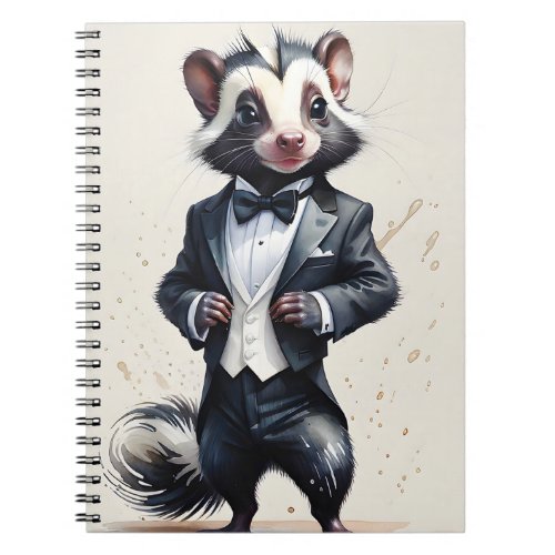 Watercolor Skunk Tuxedo Black Tie Handkerchief  Notebook