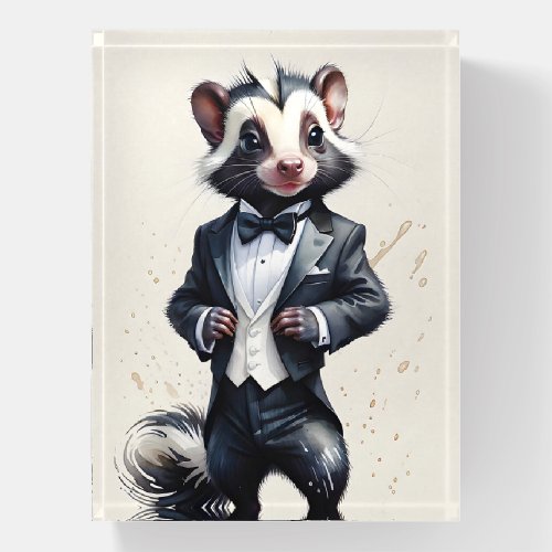 Watercolor Skunk Tuxedo Black Tie Handkerchief  Paperweight