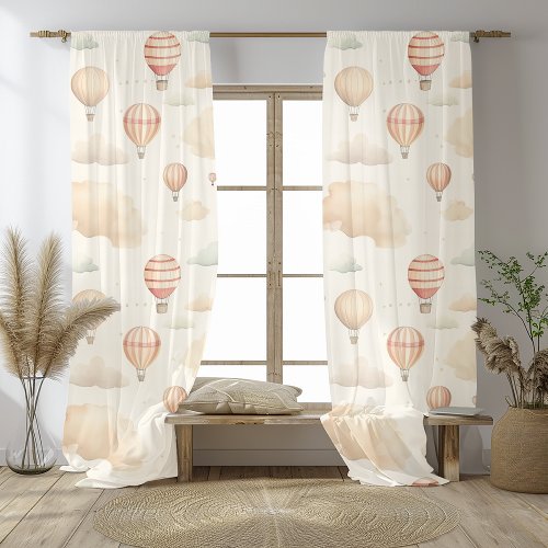 Watercolor Sky Adventure Seamless Pattern on Beige Sheer Curtains