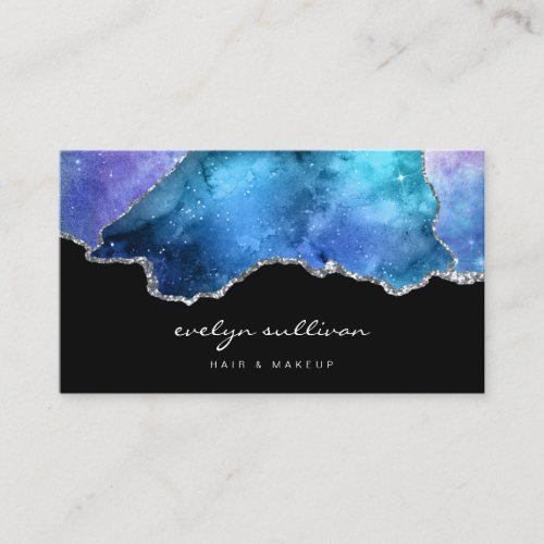 watercolor sky agate on black business card