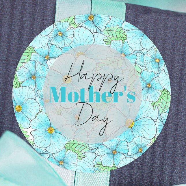 Watercolor Sky Blue Flowers Greenery Mother's Day Classic Round Sticker (Creator Uploaded)