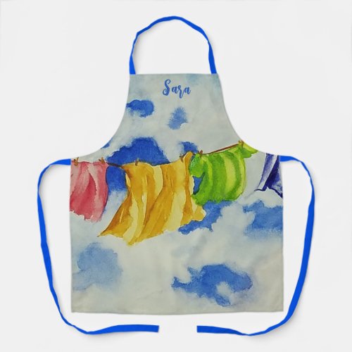Watercolor Sky Clothes Hanging in the Breeze Apron