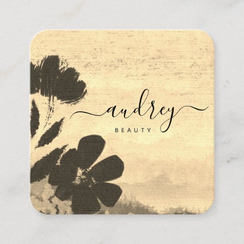 Watercolor Sky Gold and Black Floral Square Business Card