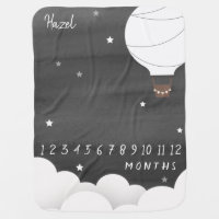 Watercolor Sky Hot Air Balloon Baby Milestone Baby Blanket