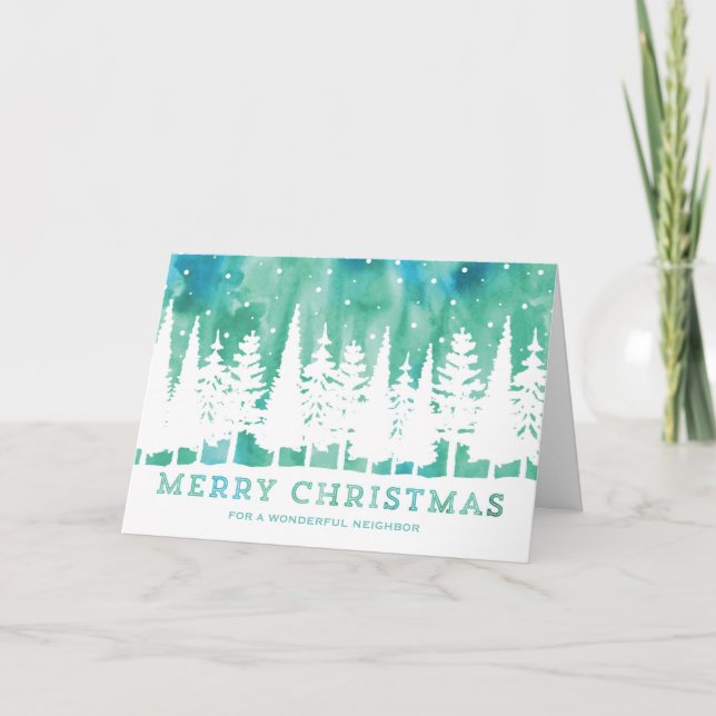 Watercolor Sky Neighbor Christmas Holiday Card (Front)