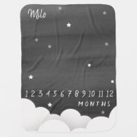 Watercolor Sky Stars Clouds Baby Milestone Months Baby Blanket