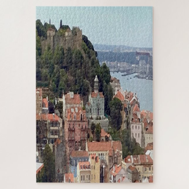 Watercolor Skyline of Lisbon Jigsaw Puzzle (Vertical)