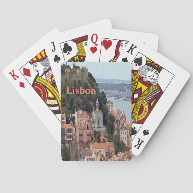 Watercolor Skyline of Lisbon, Portugal  Poker Cards (Back)