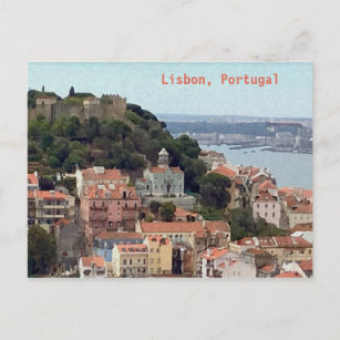 Watercolor Skyline of Lisbon Portugal Postcard