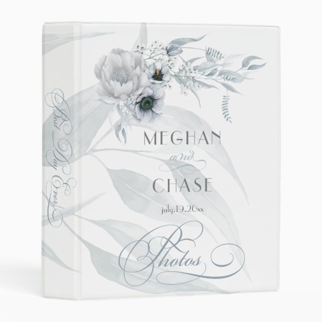 Watercolor  Slate Blue Peony Anemone Flowers Mini Binder (Front/Spine)