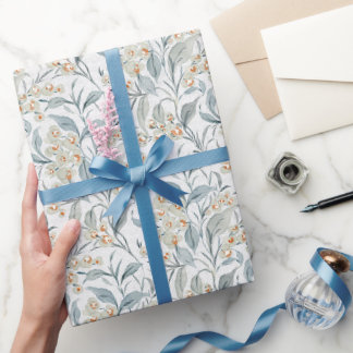 Watercolor Slate Gray Botanical Eucalyptus Leaves Wrapping Paper