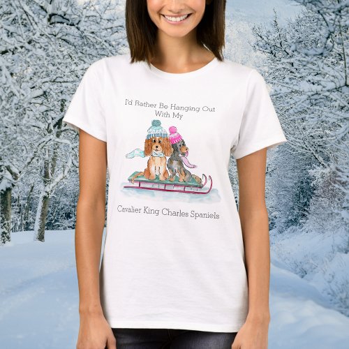 Watercolor Sledding Cavalier King Charles Spaniel T_Shirt