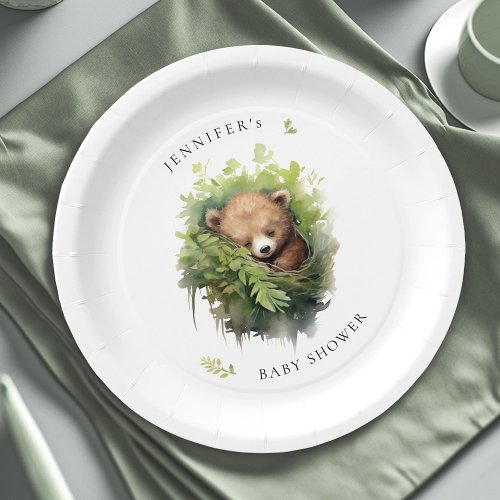 Watercolor Sleeping Bear Baby Shower Paper Plates