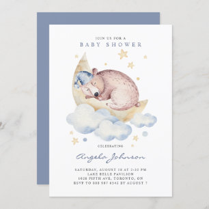 Watercolor Sleeping Bear It's a Boy Baby Shower Invitation
