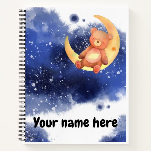 Watercolor sleeping bear on moon Spiral Notebook