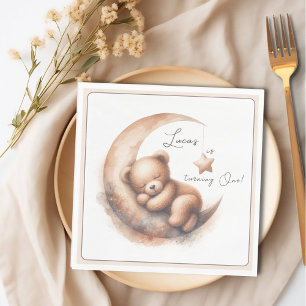Watercolor Sleeping Beige Brown Bear on the Moon Napkins