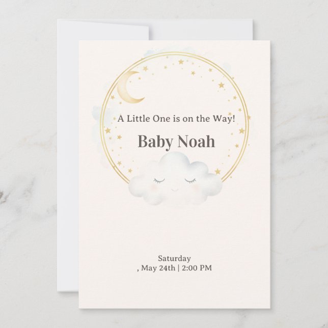 Watercolor Sleeping Cloud Baby Shower Invitation M (Front)