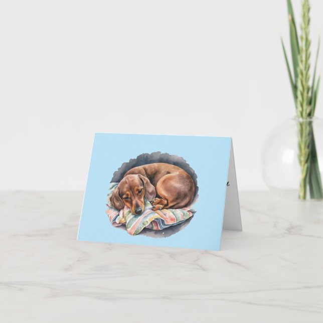 Watercolor Sleeping Dachshund Blank Greeting Card (Front)
