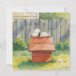 Watercolor Sleeping Dog on Red Doghouse Art Holiday Card