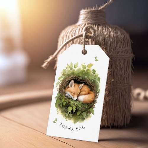 Watercolor Sleeping Fox Baby Shower Gift Tags