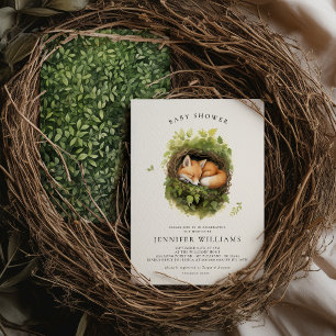 Watercolor Sleeping Fox Baby Shower Invitation