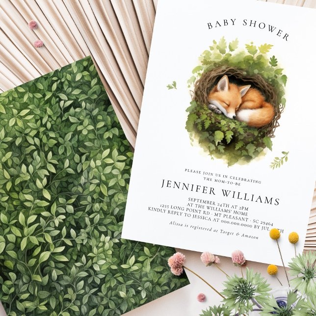 Watercolor Sleeping Fox Baby Shower Invitation (Creator Uploaded)