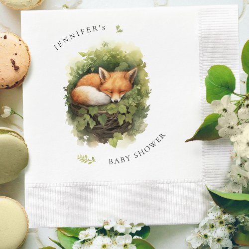 Watercolor Sleeping Fox Baby Shower Napkins