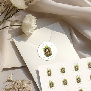 Watercolor Sleeping Hedgehog Greenery Baby Shower Classic Round Sticker