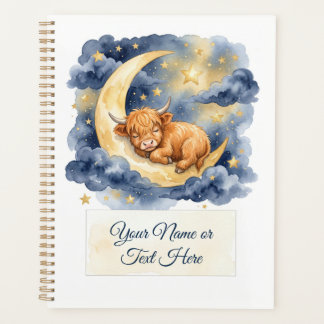 Watercolor Sleeping Highland Calf on Crescent Moon Planner