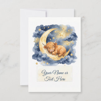 Watercolor Sleeping Highland Calf on Crescent Moon RSVP Card
