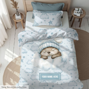 Watercolor sleeping otter pastel blue duvet cover