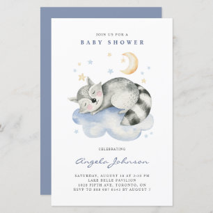 Watercolor Sleeping Raccoon Baby Shower Invitation