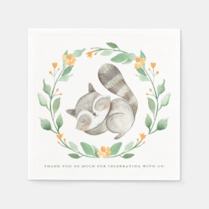 Watercolor Sleeping Raccoon Wreath Baby Shower Napkins
