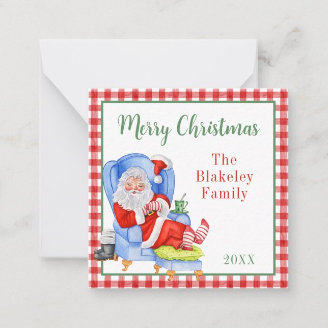 Watercolor Sleeping Santa Christmas Gift Enclosure Note Card (Front)