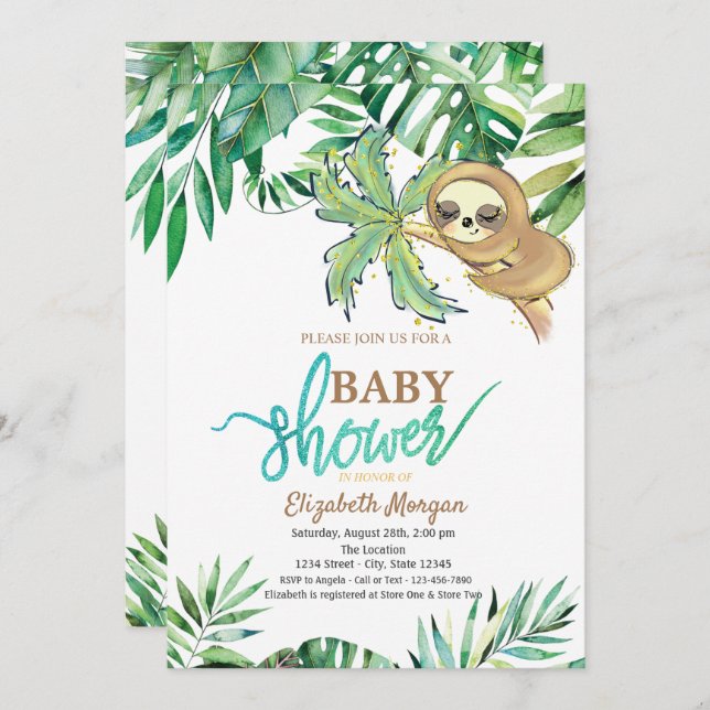 Watercolor Sleeping Sloth Summer Baby Shower   Invitation (Front/Back)