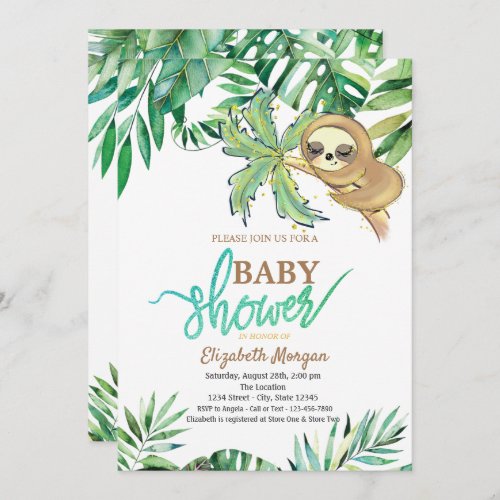 Watercolor Sleeping Sloth Summer Baby Shower   Invitation