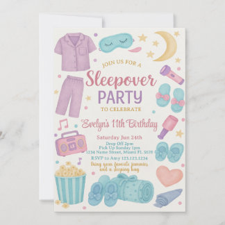 Watercolor Sleepover Birthday Invitation for Girls