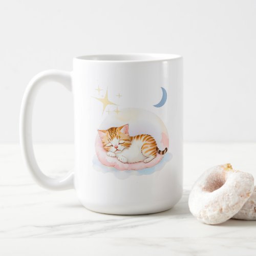 Watercolor Sleepy Kitty on Fluffy Clouds Nursery  Coffee Mug