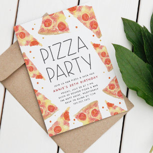 Watercolor Slice   Any Occasion Pizza Party Invitation