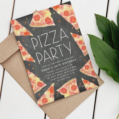Watercolor Slice  Any Occasion Pizza Party Invitation