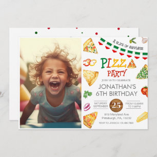 Watercolor Slice Kids Pizza Party Birthday Invitat Invitation