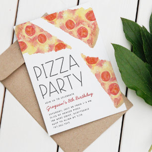 Watercolor Slice   Kids Pizza Party Birthday Invitation